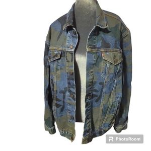 Mens Levi's denim camo green/blue jean jacket sz XL
